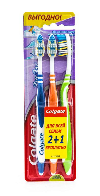 Зубная щетка COLGATE zig-zag plus 2+1 сред жест в подарок 