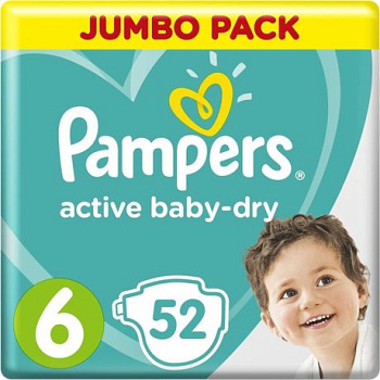 Подгузники PAMPERS Active Baby-Dry (13-18кг) Jumbo pack 52шт