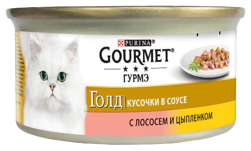 Консервы GourmeT Gold для кошек с лососем и цыпленком 85гр