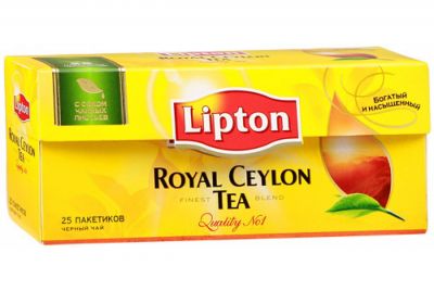 Чай черный LIPTON байховый royal ceylon д/разовой заварки к/уп 