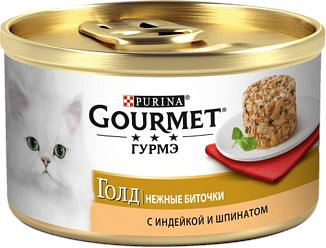 Корм для кошек PURINA Gourmet индейка-шпинат 85г