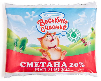 Сметана Васькино Счастье 20% 450г пакет