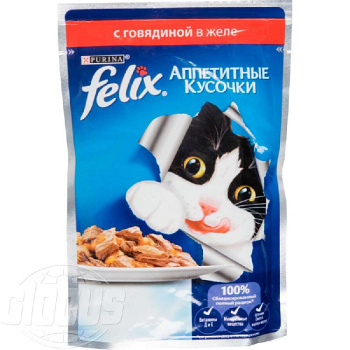 Корм Felix для кошек аппетитные кусочки с говядиной в желе 85г