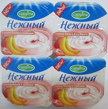 Йогурт Campina нежный банан-клубника 1,2% 100г