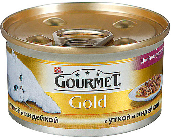 Корм для кошек GOURMET gold с уткой и индейкой кусочки в подливке консер. 85г
