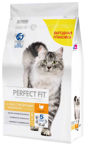 Корм сухой для кошек Perfect Fit с чувствительным пищеварением индейка, 2,5 кг