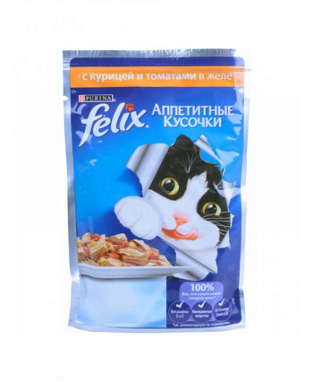 Корм Felix для кошек аппетитные кусочки с курицей и томатами в желе 85г