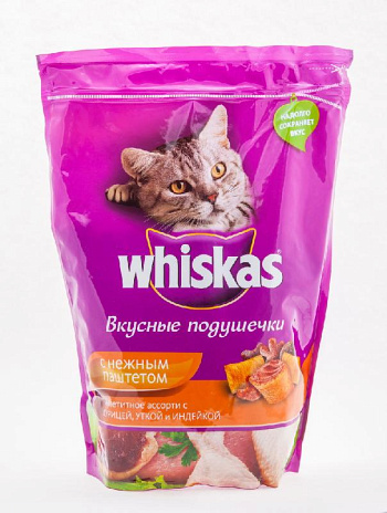 Сухой корм Whiskas для кошек подушечки, курица, утка, индейка, 800г