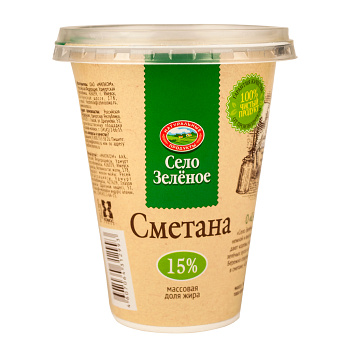 Сметана Село зеленое 15% пластиковый стакан 0,3кг