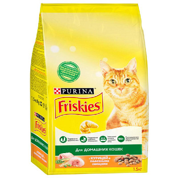 Сухой корм Friskies для домашних кошек с курицей и полезными овощами 1,5 кг