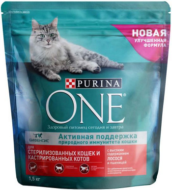 Сухой корм для стерилизованных кошек PURINA ONE с Лососем и Пшеницей, 750г