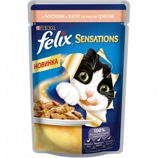 Корм Felix для кошек аппетитные кусочки с лососем и треской в желе 85г